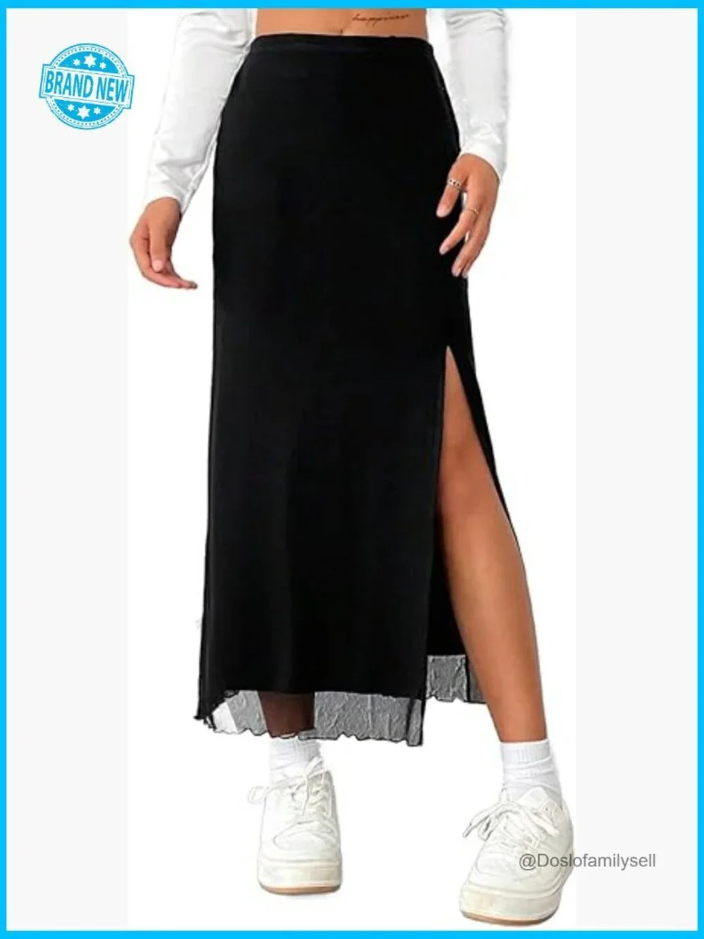 High Waisted Mesh Slit Skirt Sexy Maxi Split Thigh Trendy Party
